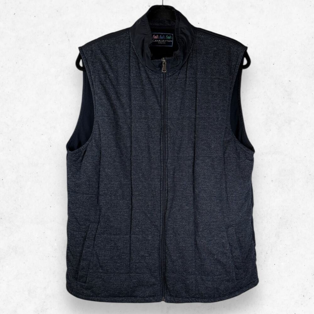 Charleston Threads Vest Men's Casual Vest Size L Full Zip Quilted Blueish Gray